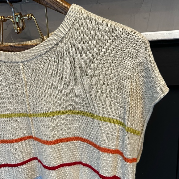 Knit Cap Sleeved Beige Multi Color Striped Top size XL - Picture 5 of 13